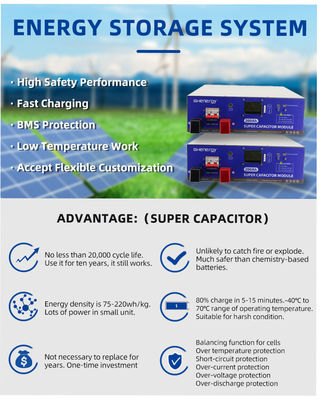 Mô-đun siêu tụ điện BMS 48V, Bộ lưu trữ năng lượng siêu tụ điện 300Ah
