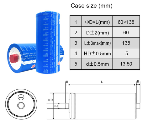 Pin siêu tụ điện hình trụ cho ô tô 2.7V 100000F có thể sạc lại